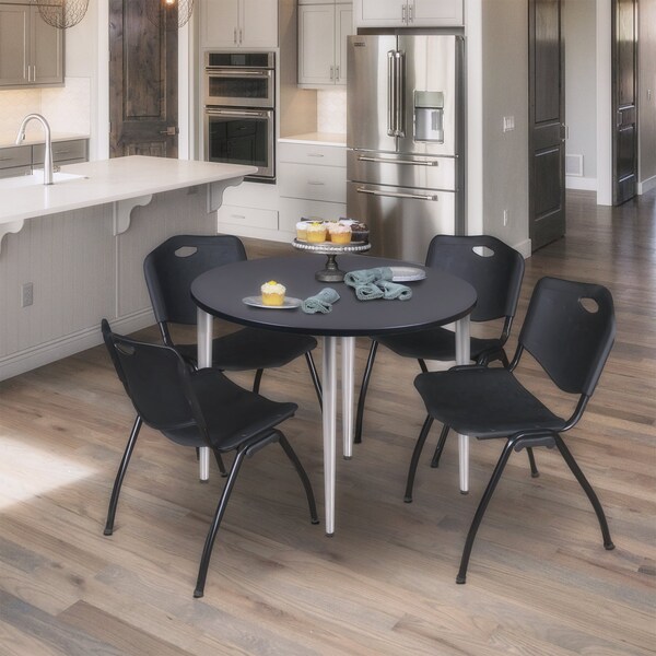 Regency Kahlo Round Table & Chair Sets, 42 W, 42 L, 29 H, Wood, Metal, Plastic Top, Grey TPL42RNDGYCM47BK - main